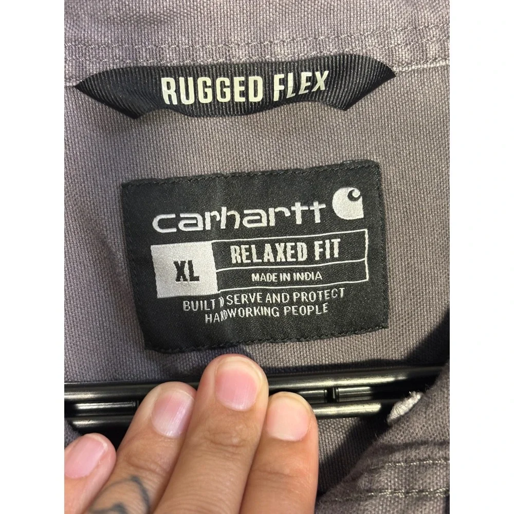 Carhartt Rugged Flex Mens XL Relaxed Fit Short Sleeve Button Down Shirt Gray - Picture 3 of 5